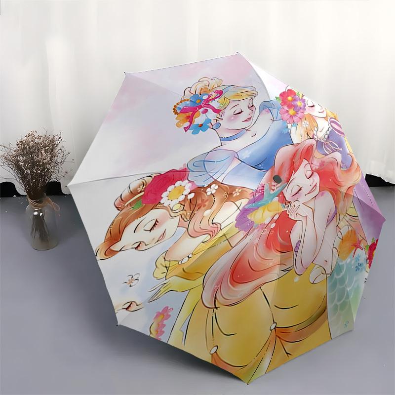 Princesses, Flowers Themed Automatic Opening and Closing Umbrella, Brightly Colored 8-rib Portable Umbrella, Suitable for Men and Women, A P