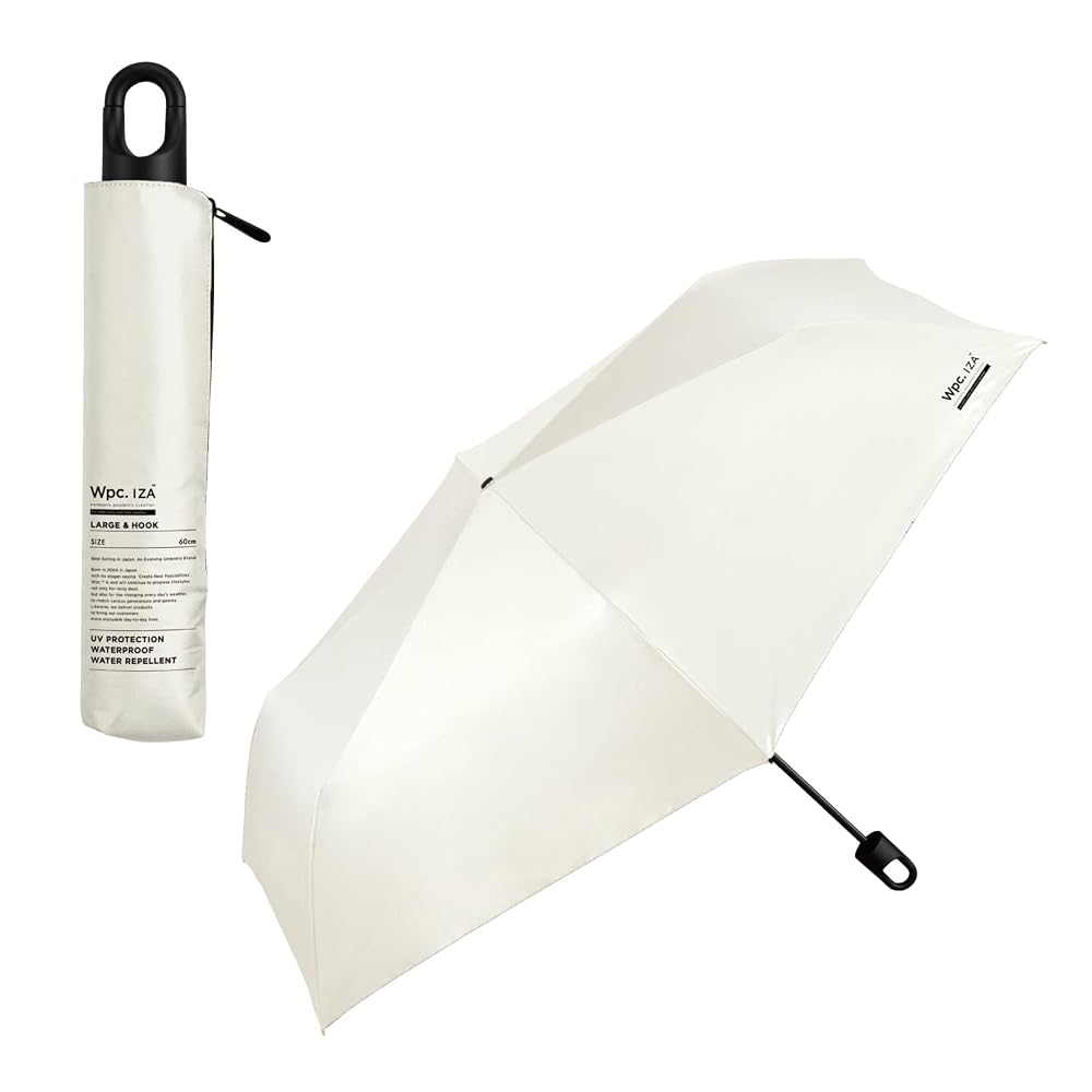 Wpc IZA Men's Parasol with Carabiner-Integrated Handle, Large Hook, 100% Light Blocking, Off-White,