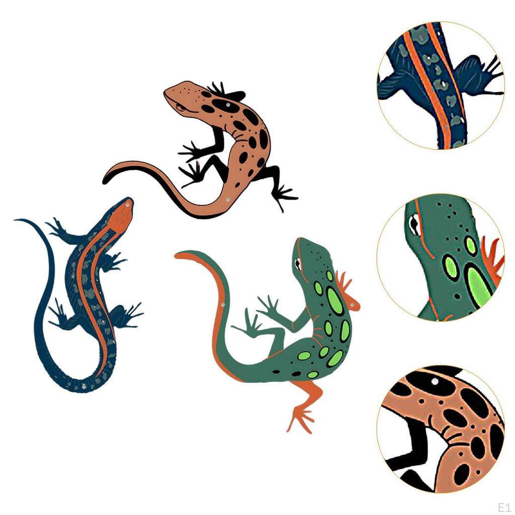 3Pcs Metal Gecko Wall Art Hanging Ornaments Creative Home Decor Iron Decorations for Patio