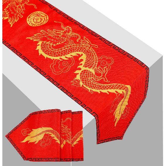 Скатерть с драконами Азиатская дорожка на стол - 183 см x 33 см Красная китайская скатерть для вечеринки по случаю Праздника Весны, кухни, новогоднего украшения