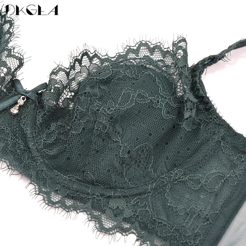 DKGEA Кружевной сексуальный бюстгальтер с вышивкой для женщин, комплект нижнего белья больших размеров, зеленый