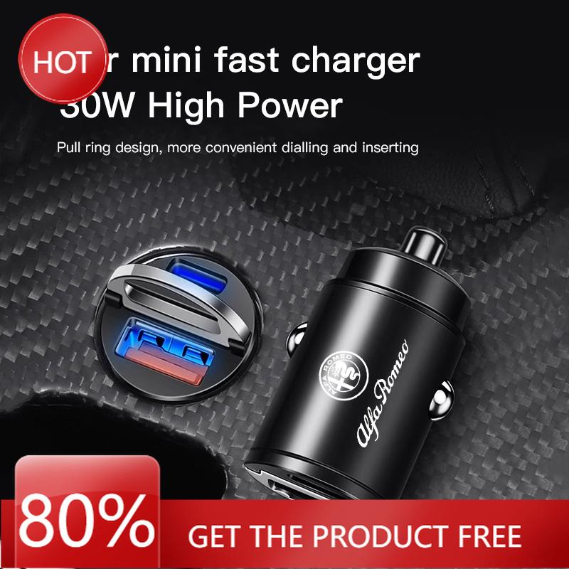 Hub Caps Car Quick Charger Type-C USB Port Cigarette Converter Plug For Alfa Romeo 156 159 147 4C 8C 166 Giulia Giulietta StelvNV6