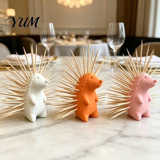 Novelty Home Office Accessories Hedgehog Toothpick Holder, 3D Printed Animal Stand, Cute Refillable Modern Dining Table Ornament Dispenser for Desktop