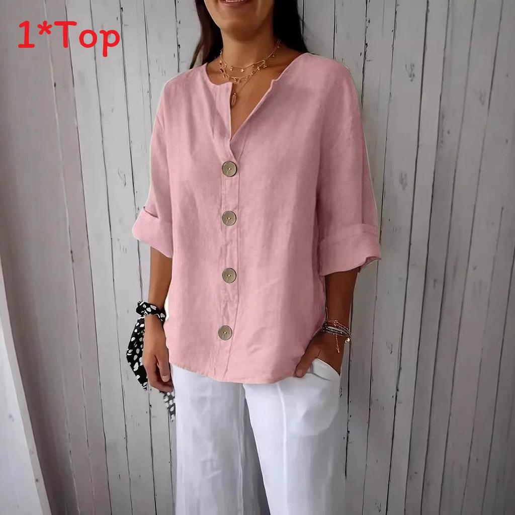 Linen Cotton Buttonup Shirt For Women With Loose Fit And Mandarin Collar For Casual Summer Wear