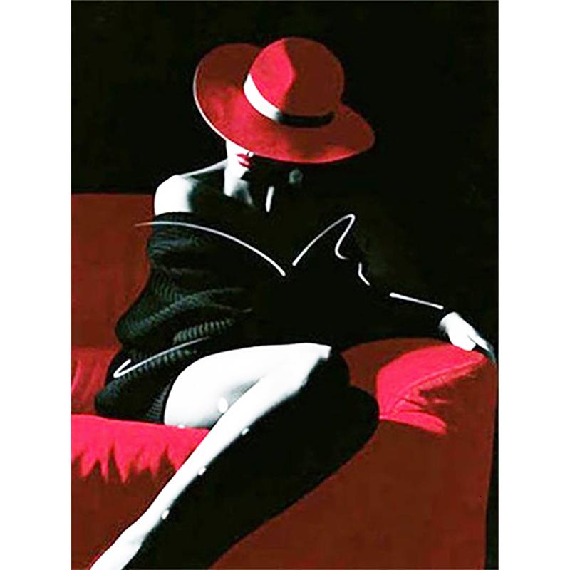 Full Round DIY 5D Diamond Painting Red and Black Diamond Embroidery Cross Stitch Woman Rhinestone Mosaic Home Decoration