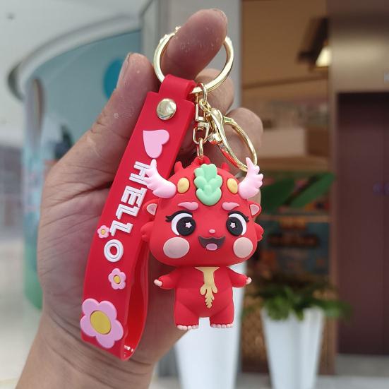 Year of 2024 Mascot Dragon Figurine Hanging Cute 3D Dragon Keychain Ornament Cartoon Animal Keyring