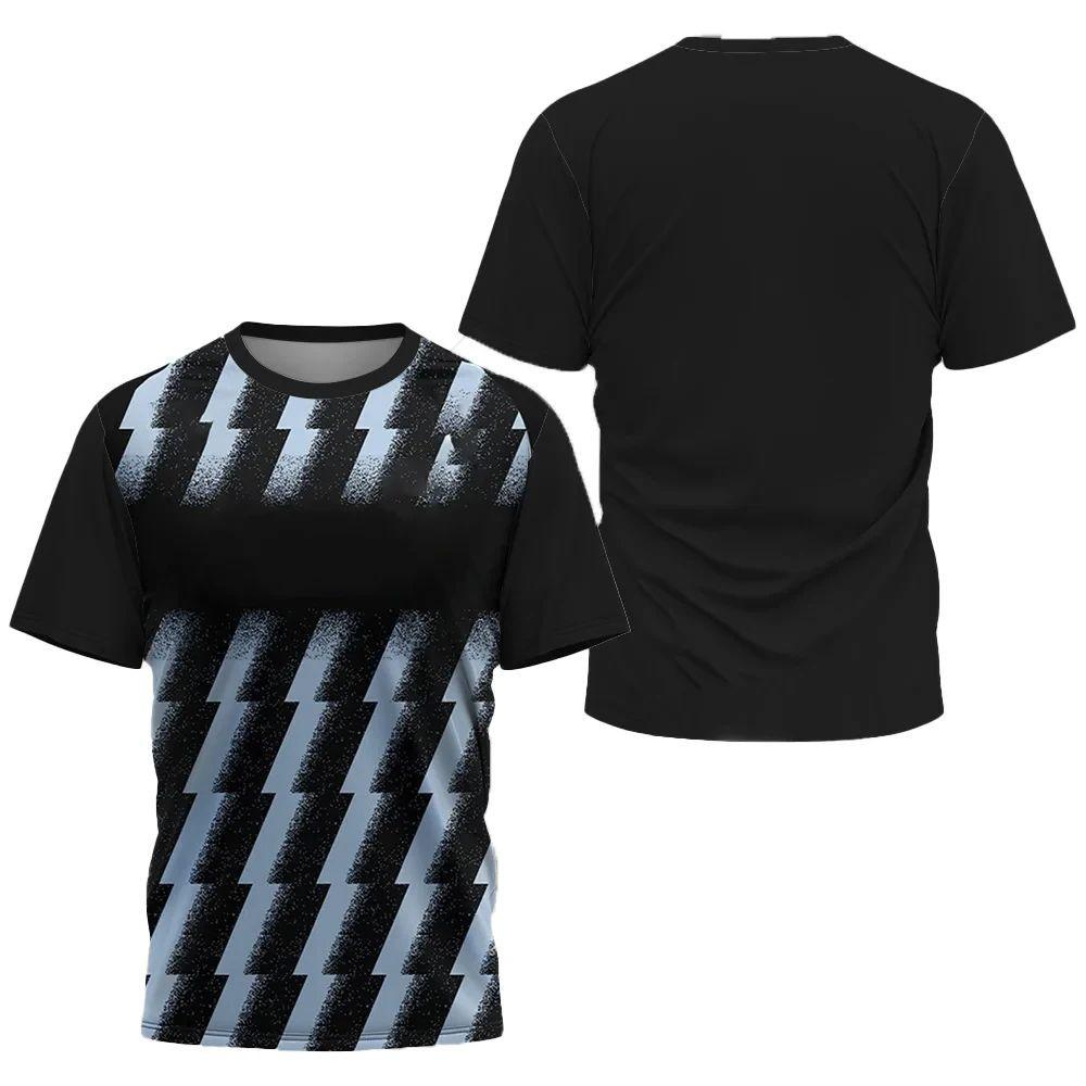 Summer Men's Badminton Training Suit 3D Striped Printed Pattern Round Neck T-shirt Outdoor Casual Sports Short Sleeved Tops