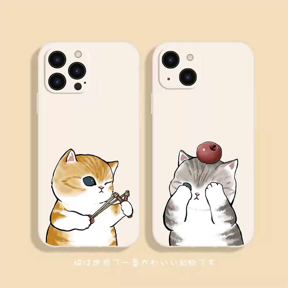 Мультяшная пара животных Коты Чехол для телефона на двоих для IPhone 16 15 14 13 12 11 Pro MAX Mini SE XS X 7 8Plus Мягкий силиконовый чехол Fundas