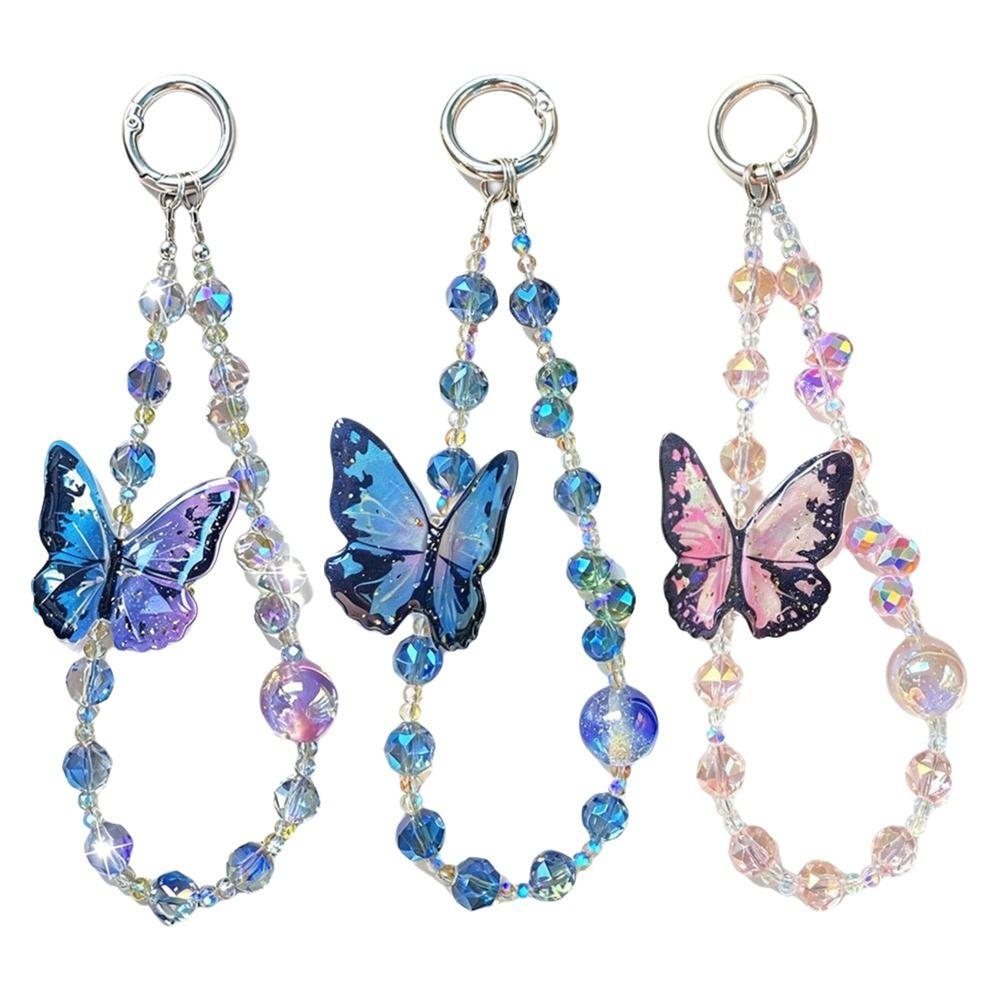 Butterfly Charm Phone Lanyard Charm Crystal Beaded Mobile Phone Case Chain For Mobile Phone