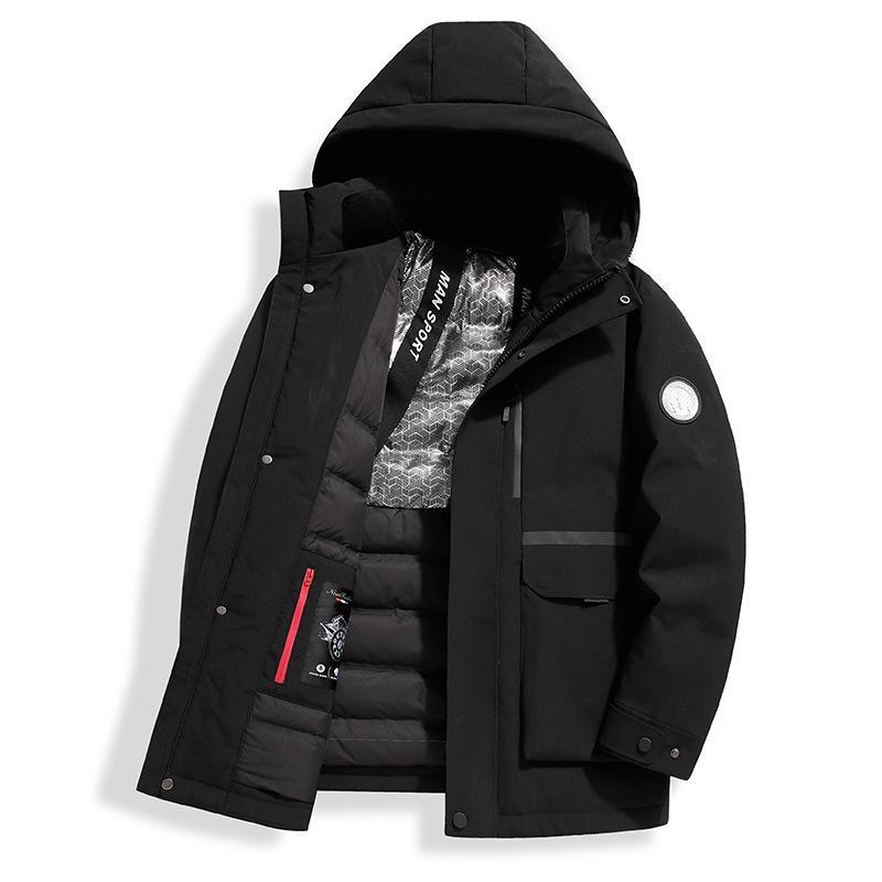 Куртка-пуховик на гусином пуху, зимняя, новая, средней длины, с капюшоном, утепленная, утепленная и теплая, для активного отдыха на открытом воздухе, для мужчин