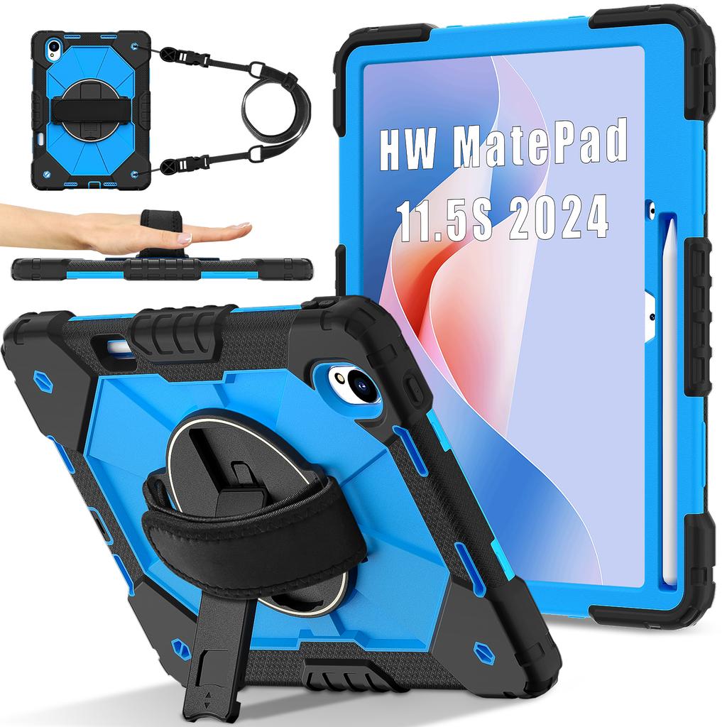 Stand Armor Case for Huawei MatePad 11.5 S 2025 2024 SLG-W50 SLG-W10 TGR-W09 360 Rotating Heavy Duty Cover with Shoulder Strap