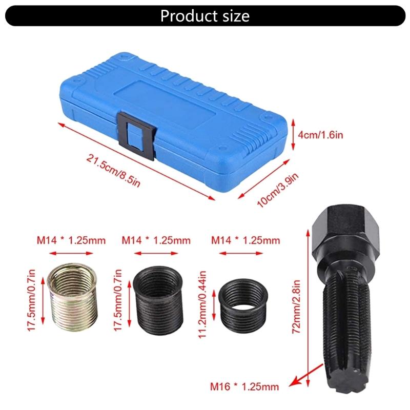 M14x1.25мм 14мм Набор для ремонта резьбы свечей зажигания, 16 предметов, стальной развертка-метчик с пластиковым кейсом для технического обслуживания автомобилей