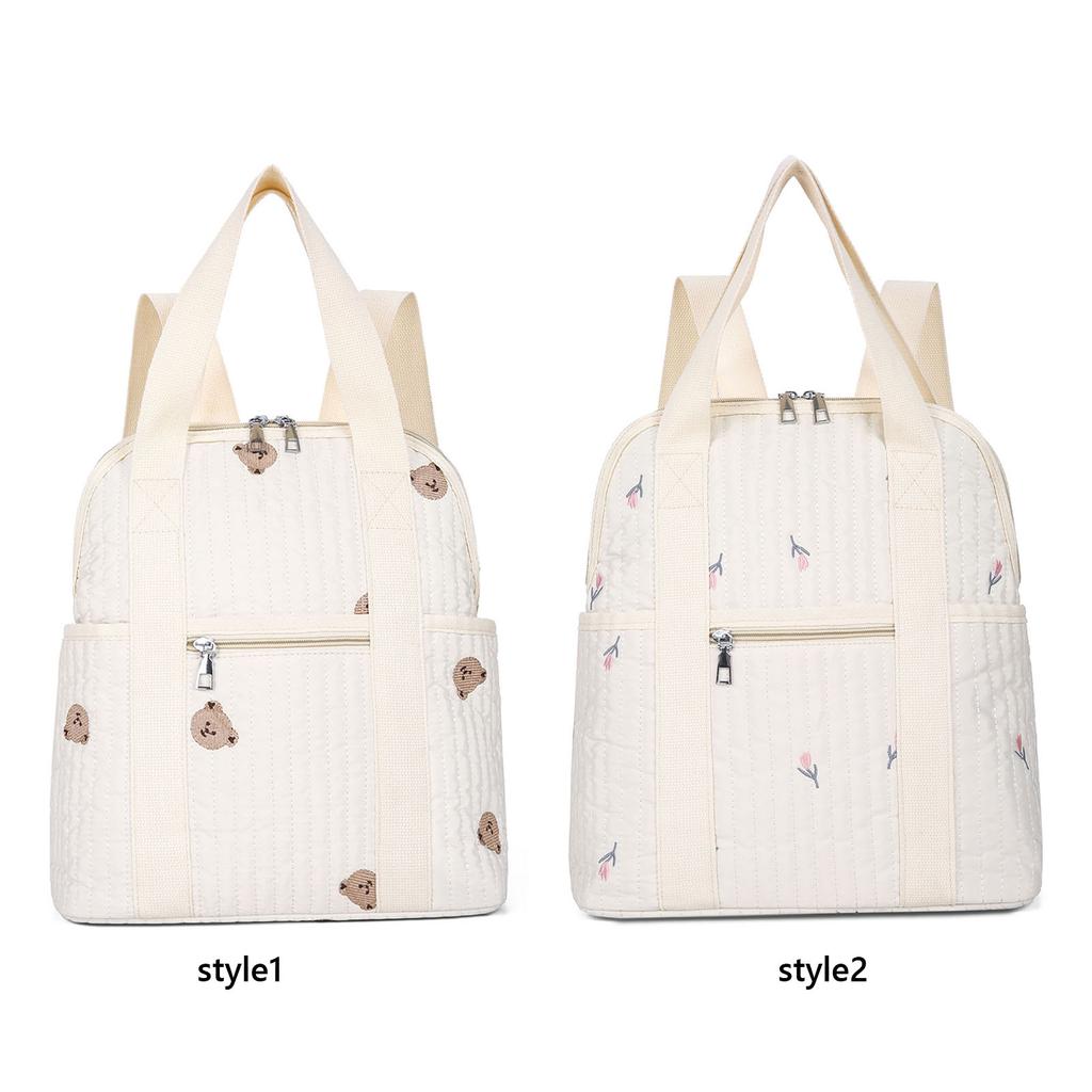 Embroidered Baby Handbag Large Capacity Soft Padded Shoulder Bag Stylish Nylon Backpack for Baby Bottles & Diapers