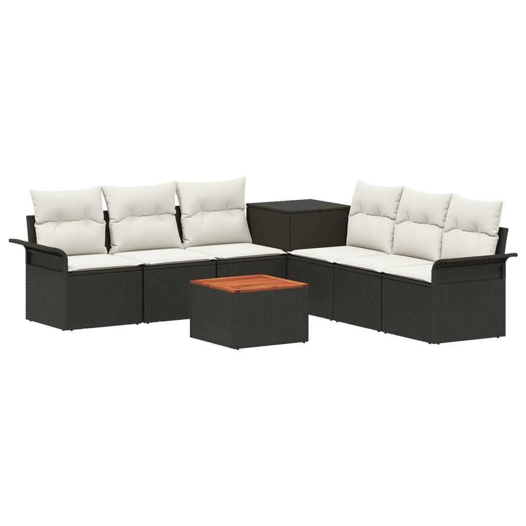 Sofa Set 8 Pieces Black and Cream White Poly Rattan and Steel
