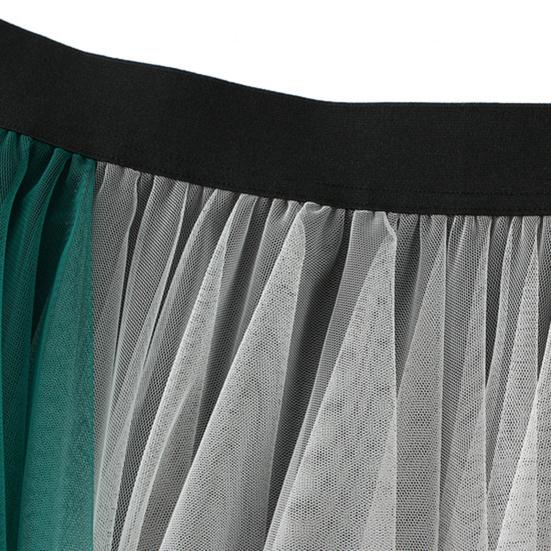 Женская юбка из тюля с высокой талией, плиссированная юбка, асимметричная женская юбка, контрастный цвет, неровный подол, юбка