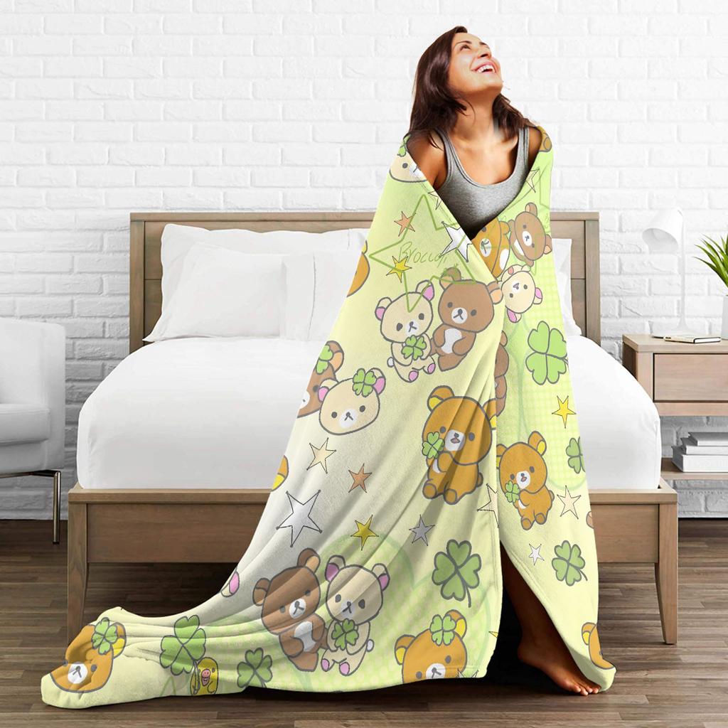 Super Warm BlanketsBoy Girl Picnic Rilakkumas Lucky Four-Leaf Throw Blanket Flannel Bedspread For Outdoor Funny Sofa Bed Cover