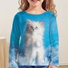 Детская одежда Футболки для девочек с длинным рукавом 3D мультяшный принт кошки Детская весенне-осенняя одежда Повседневные топы с круглым вырезом для девочек