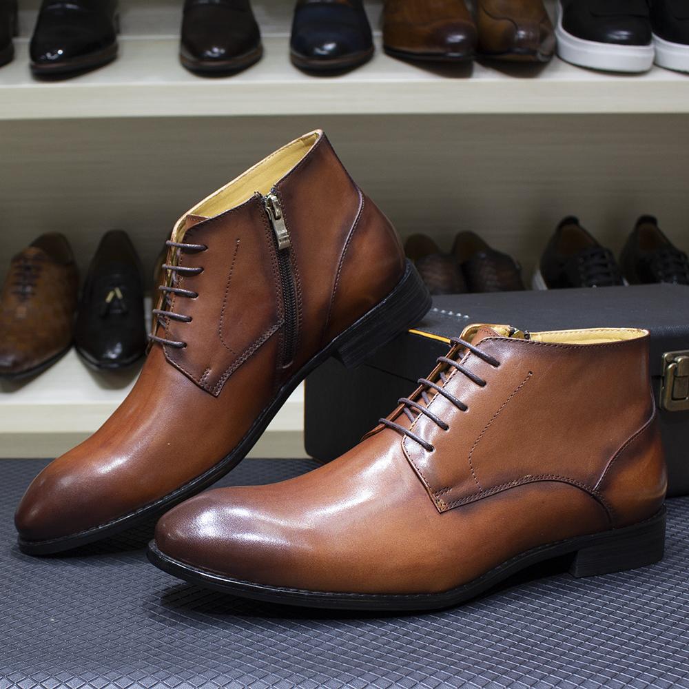 Модная роскошная мужская обувь из натуральной кожи до щиколотки, мужские туфли дерби с гладким носком на молнии, ручной работы, на шнуровке, офисные, формальные, базовые ботинки для мужчин