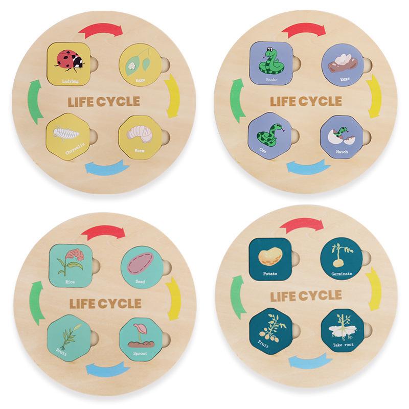 Montessori Wooden Animal & Plant Growth Cycle Puzzle Board for Early Education