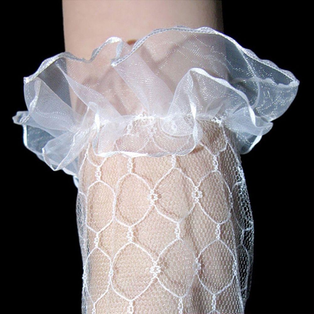 Elegant Girls Wedding Mesh Elbow Length Long Lace Bow Gloves Ruffle Bridal Mittens White Gloves