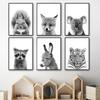 Black And White Raccoon Fox Koala Squirrel Wall Art Canvas Painting Nordic Posters And Prints Wall Pictures Baby Kids Room Decor