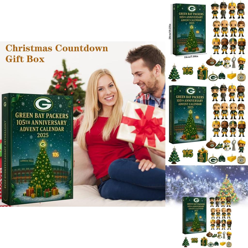 Юбилейный адвент-календарь Green Bay Packers Акриловый рождественский декор Подарок для спортивных фанатов