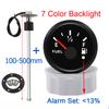 0-190 Ohm Fuel Float Level Sensor+52MM Fuel Level Gauge With 7 Color Backlight Pointer Oil Tank Meter For Car Boat Marine Yacht