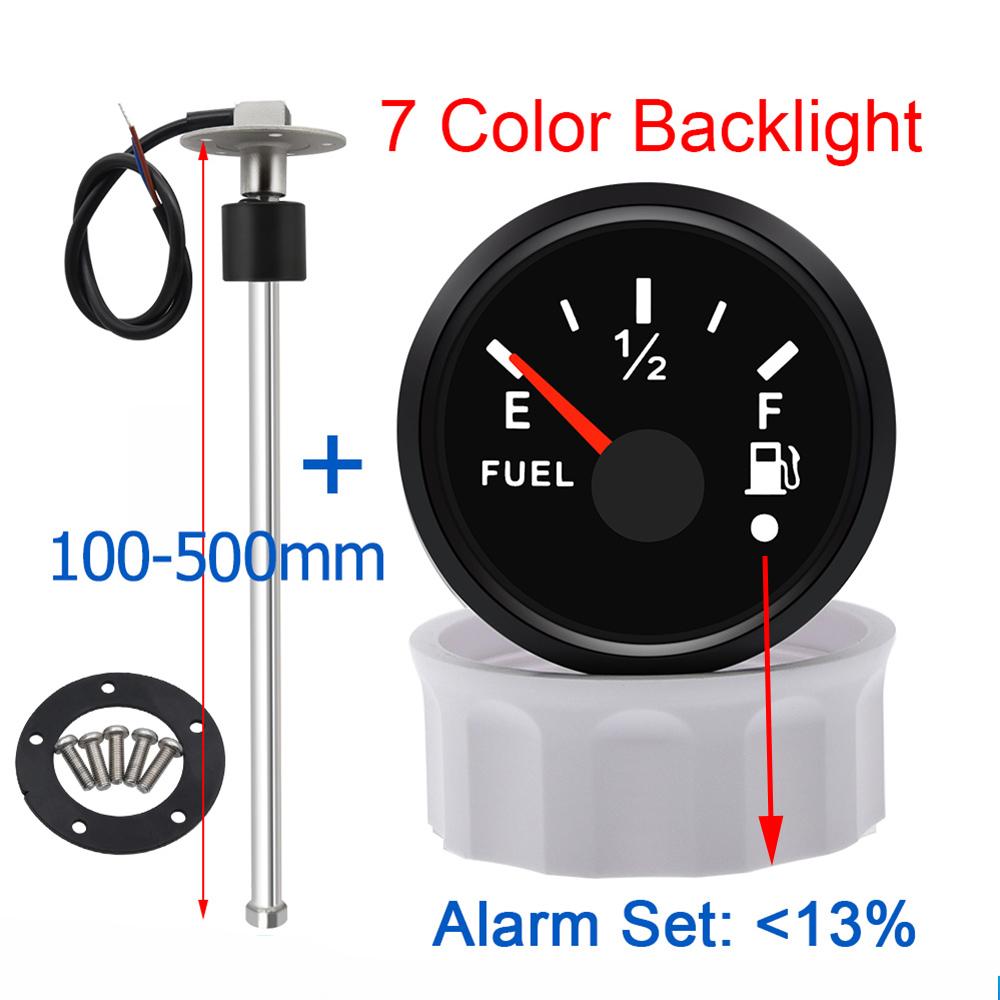 0-190 Ohm Fuel Float Level Sensor+52MM Fuel Level Gauge With 7 Color Backlight Pointer Oil Tank Meter For Car Boat Marine Yacht