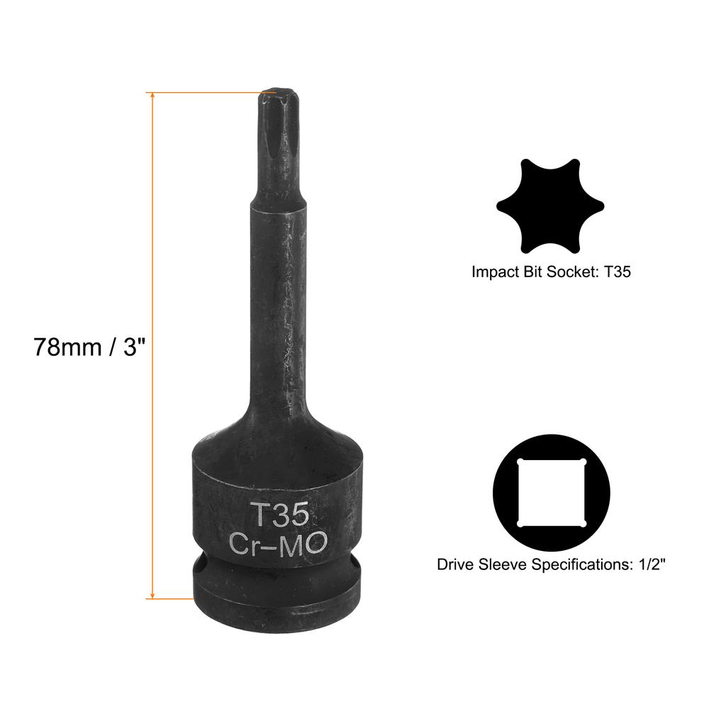 Торцевая головка Torx T20-T100, привод 1/2", 6-гранная, Torx, Звездочка, Адаптер для отвертки, Сталь CR-MO, Удлиненные ударные торцевые головки