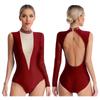 Women Girl Patchwork Rhythmic Gymnastics Athletic Activewear Bodysuit Open Back Ballet Dance Leotard Figure Skating Costume