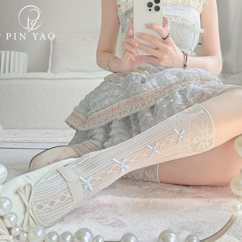 Японский стиль soft girl сексуальный чистый стиль желания гольфы женские весенне-летние тонкие полые сетчатые милый бант носки для наслоения