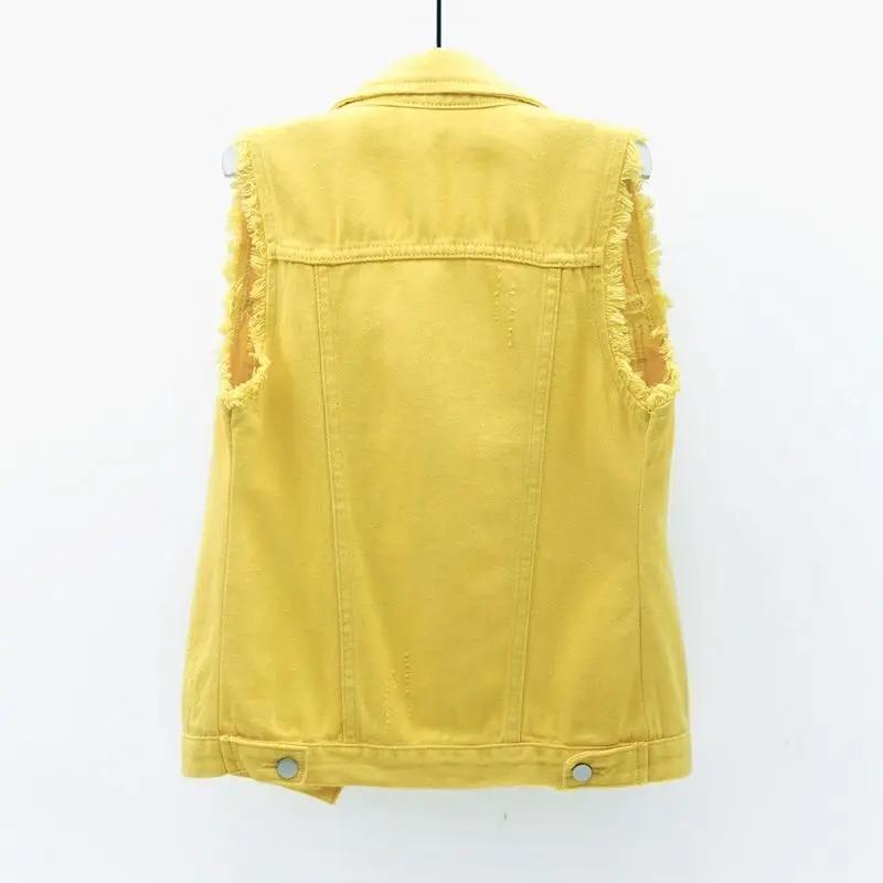 Модный джинсовый жилет, женская укороченная утягивающая куртка без рукавов с бахромой на весну и лето, универсальная одежда для среднего возраста