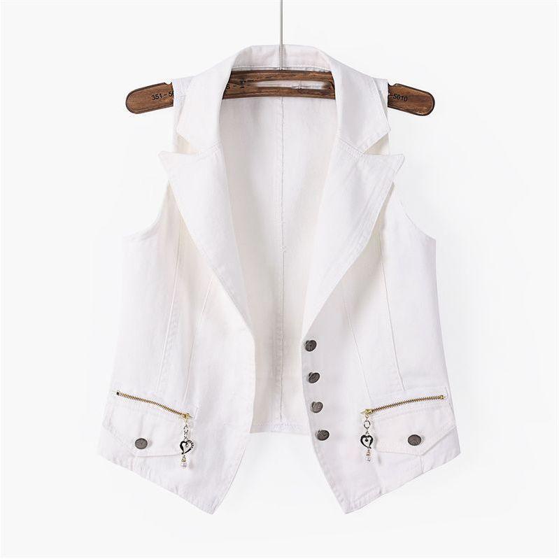 Женская одежда Безрукавка Джинсовый жилет V-образный вырез на пуговицах Пуховик V-образный вырез на пуговицах Свободный женский жилет Куртки Стиль Карман Джинсовое пальто