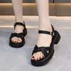 Женские летние сандалии 2025 года, новая платформа-маффин, повседневная спортивная римская пляжная обувь с ремешком на одно слово, обувь для ношения с юбкой