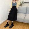 HOUZHOU Pleated Skirts Women Black Midi Skirt A-line High Waist Vintage Chic Office Lady Elegant Fashion