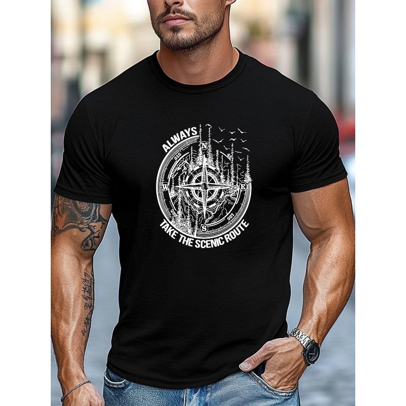 Men'S T-Shirt, Easygoing And Casual, Featuring The 'ALWAYS TAKE THE SCENIC ROUTE' Design, Perfect for Summer with a Round Neck And Short Length