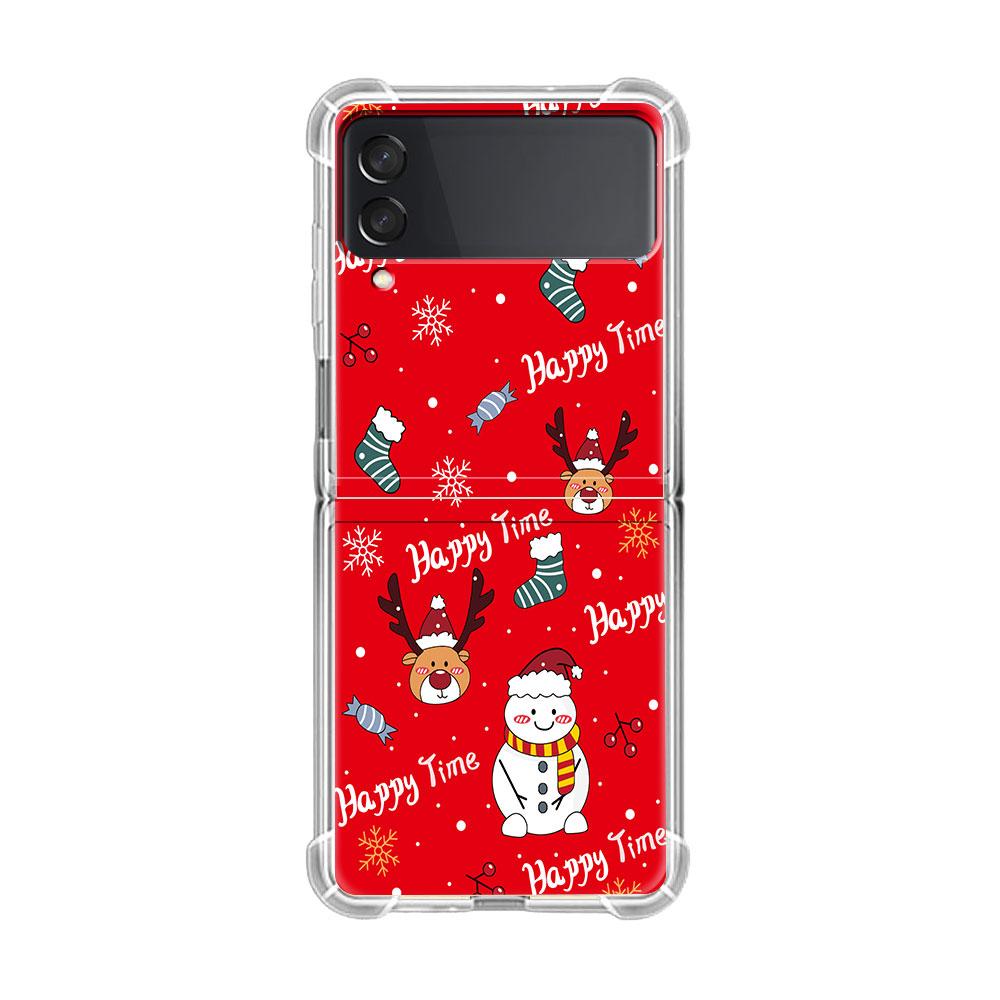 Роскошный чехол для Samsung Galaxy Z Flip 3 4 5G Funda Z Flip3 прозрачный ПК жесткий противоударный чехол для телефона Снеговик Рождественский мультфильм