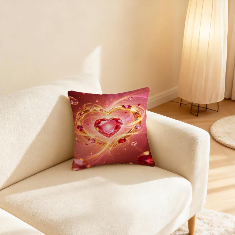 Throw Pillow Cushion Accent Pillow With Inner Core, Red Heart Gem Print, 18.18 Inch Soft Decor For Sofa Bed And Car Use