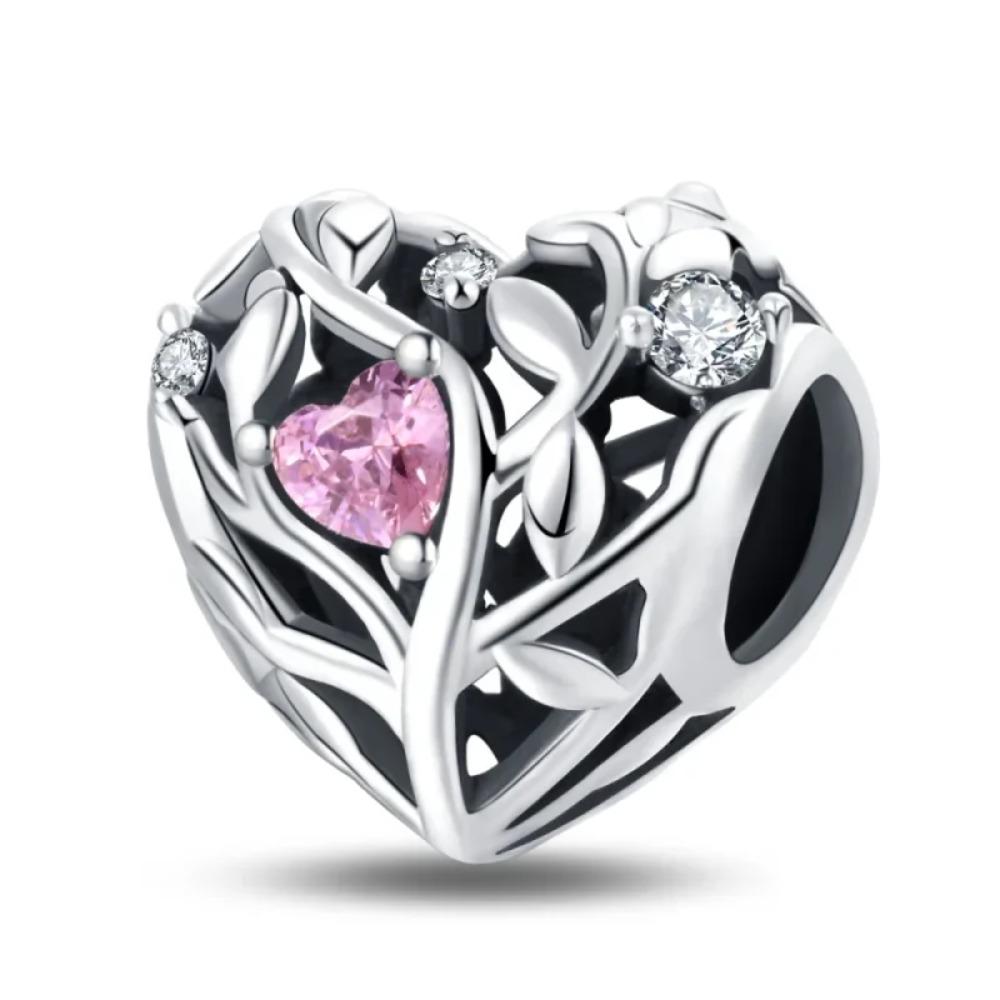 925 Silver Pink Blossom Dangle Charm Butterfly Heart Flower Rose Bird Bead For DIY Necklace Bracelet Fine Jewellery