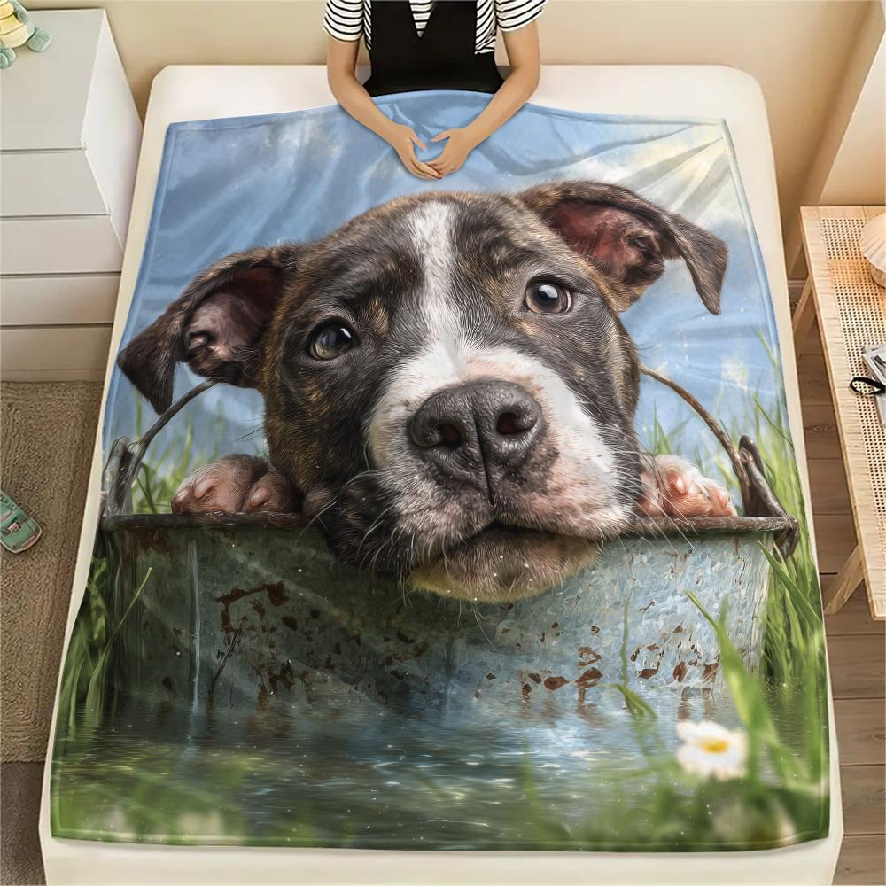 Pitbull and grass,pattern Flannel Blanket, High quality Comfortable for All Seasons, Home Decor, Warmth and Comfort, Perfect for Gifts.