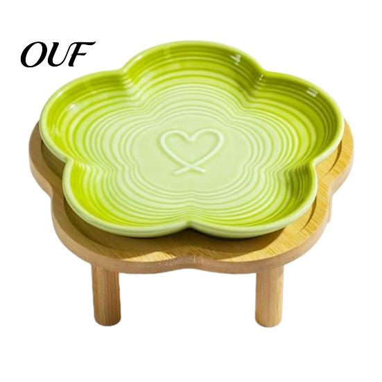 Anti-spill Cat Bowl Elevated Ceramic Pet with Raised Stand, Flower Shape Whisker Friendly Neck Strain Relief Feeder Feeding Plate for Protection, Anti