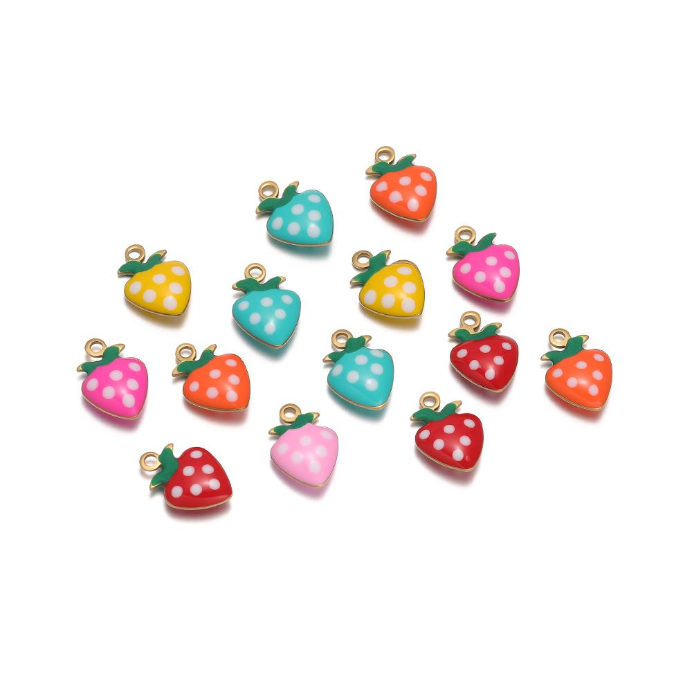 20Pcs Stainless Steel Small Enamel Heart Strawberry Charms for DIY Jewelry Necklace Kids Girls Bracelets Pendant Earrings Making