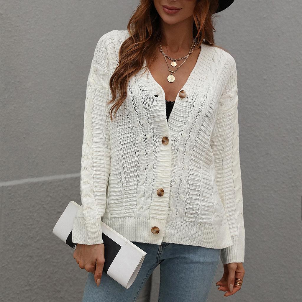 Women's Autumn And Winter Button Solid Color Knitted Cardigan Long Sleeve Sweater