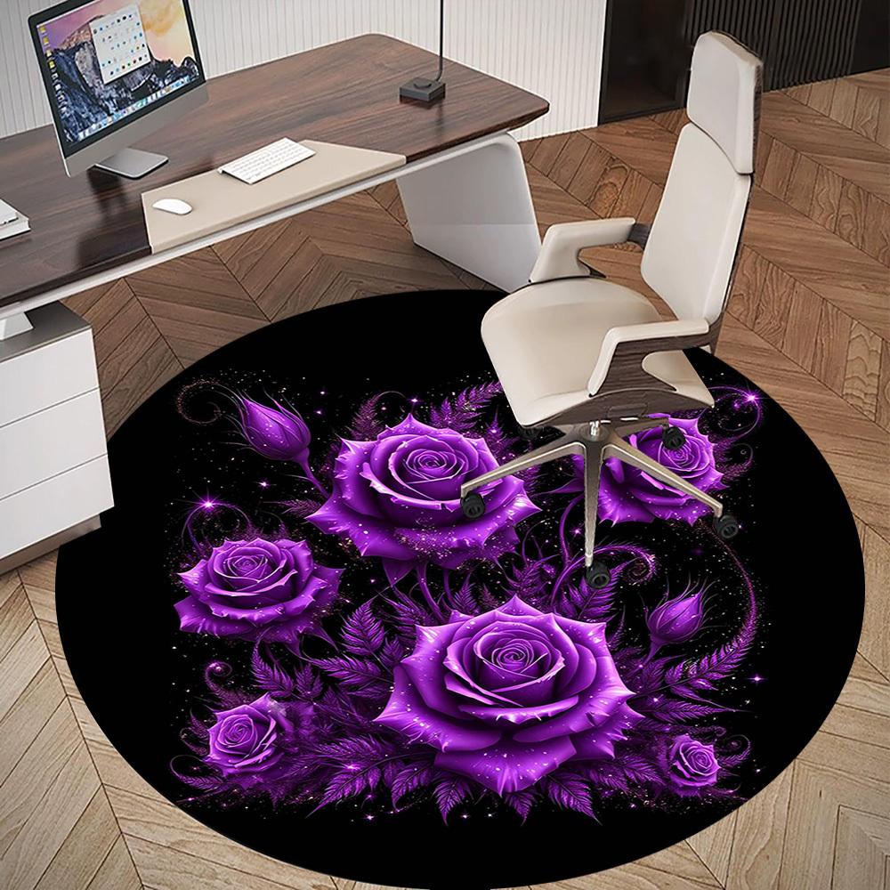 1pc Purple Roses Round Chair mat Area Rug - Non-Slip, Floor Mat for Office, Bedroom, and Indoor Decor -1002100