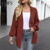 INDFS Women's Fashion Casual Fall Winter Solid Color Print Long Sleeve V-Neck Sweaters