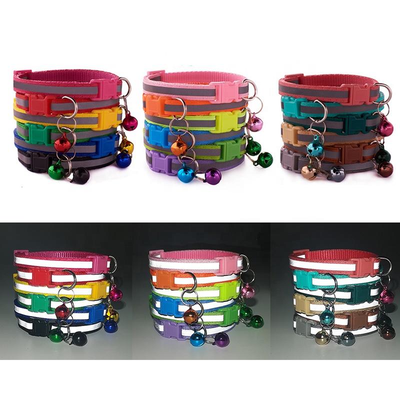 18 Colors Available Reflective Light Stripe AirTag Cat Bell Collar for Small Dogs Polyester with Ribbon Print Decoration