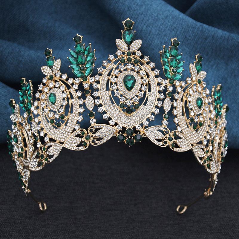 AB Crystal Pageant Miss Bridal Crown Vintage Baroque Rhinestone Big Tiara Wedding Headdress for Party Jewelry Hair Accessories