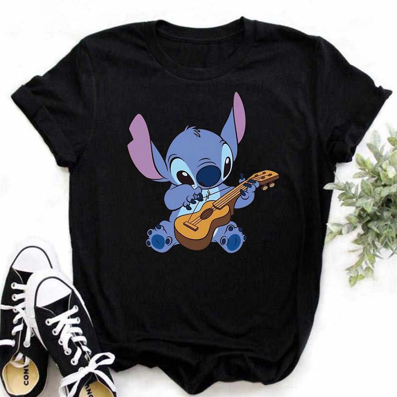 Disney Lilo Stitch Cute Cartoon Print Women T-Shirt Summer Streetwear Short Sleeve T Shirt Fashion Casual Female Clothes Tops