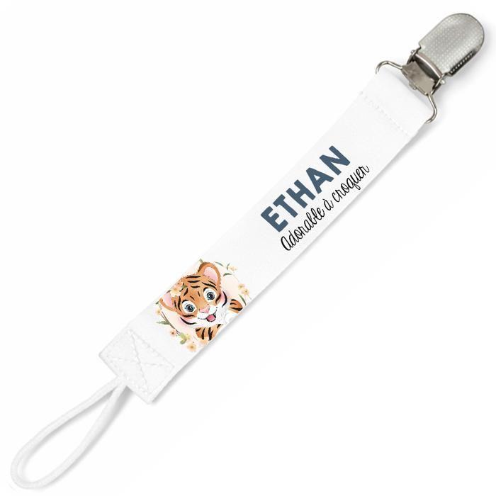 Planetee Attache tétine pour prénom ETHAN adorable à croquer tigre garçon | Attache sucette cadeau naissance