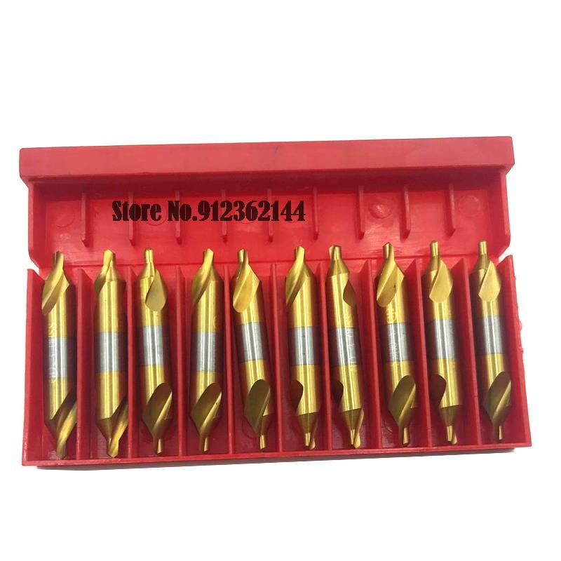 1.0-1.5-2.0-2.5-3.0-3.5-4.0-5.0mm 10pcs HSS Titanium Coated Spiral Center Drill Bit Set Metalworking Drill Hole Cutter 60 Degree